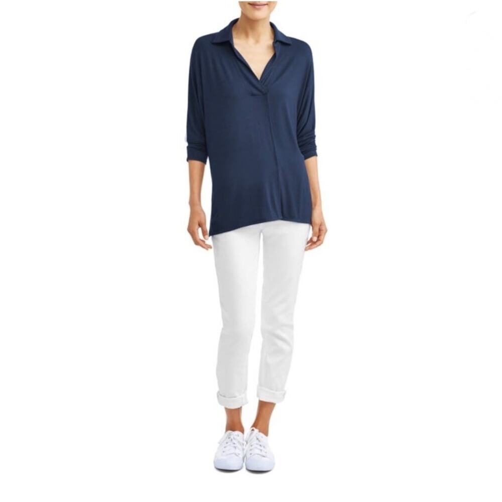 TIME AND TRU Top Womens Size XL 16-18 Popover Relaxed Fit Blue